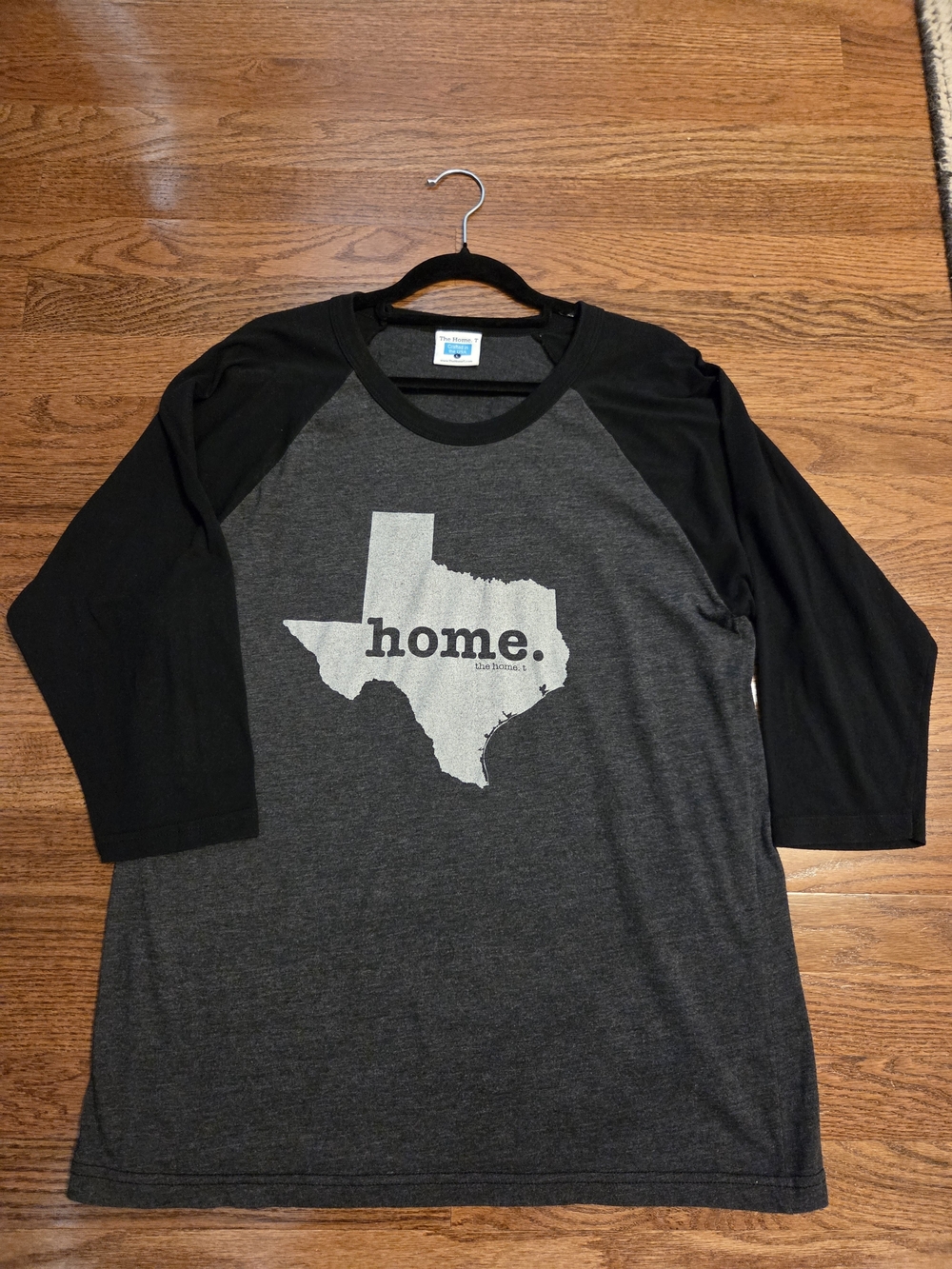 The Home T, Women's Charcoal & Black 'Texas Home' Raglan Tee, Large